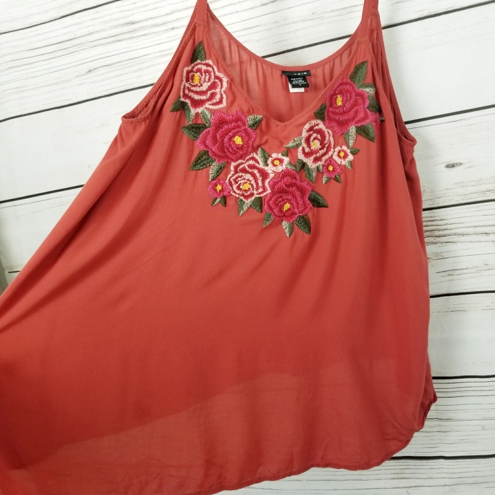 Torrid | Burnt Orange Embroidered Floral Tank Top - Picture 3 of 7